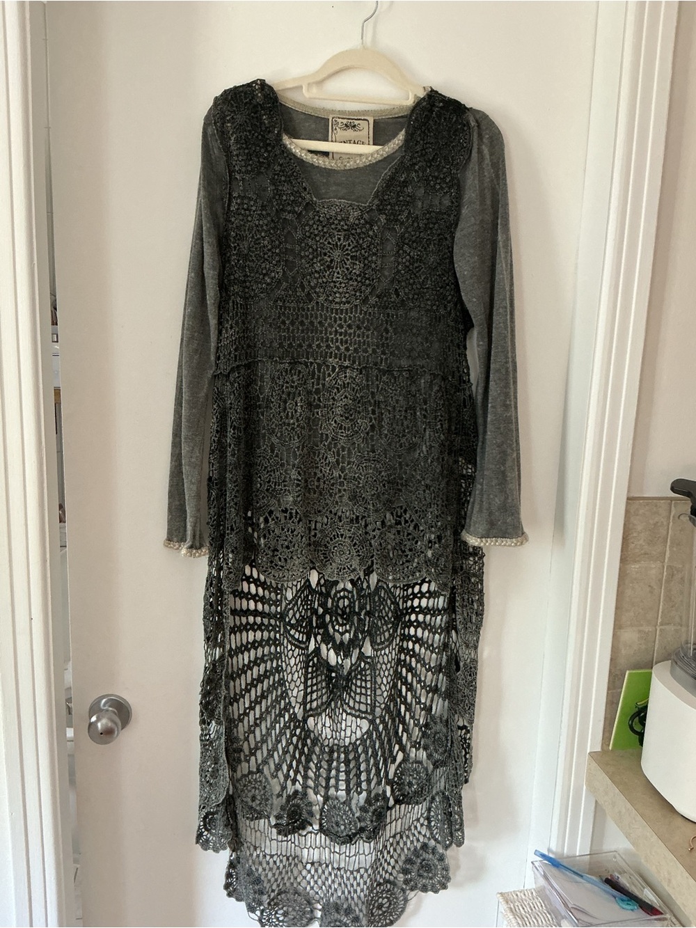 Women's Black Crochet Overlay tunic